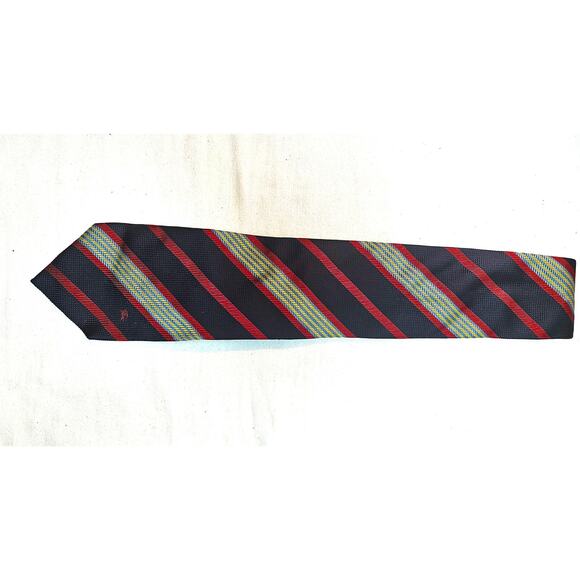 Vintage Burberrys Of London Men's Red Blue Gold Striped Silk Tie - Picture 1 of 2